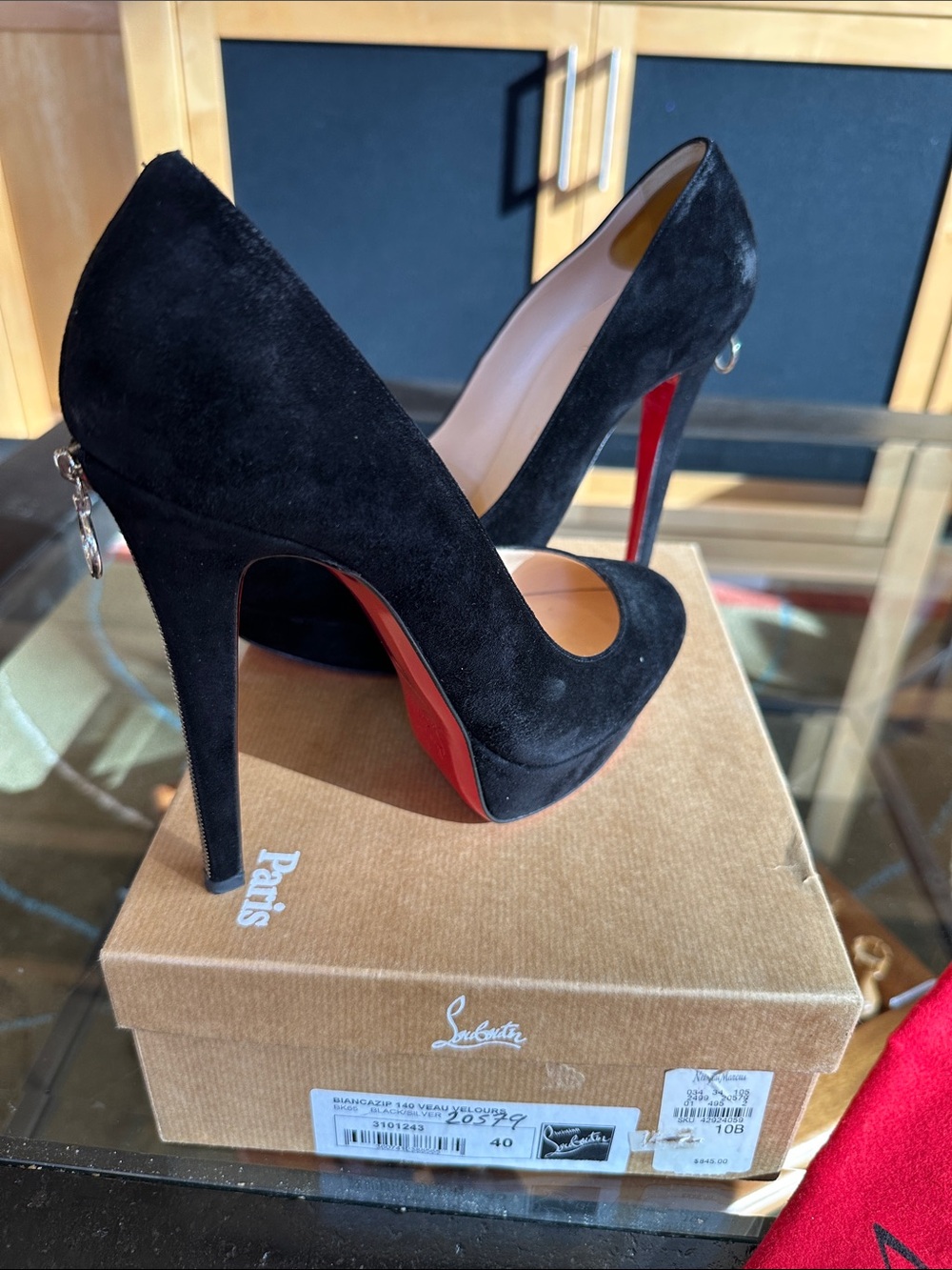 Christian Louboutin Black Suede Platform Stiletto Pumps with Red Sole